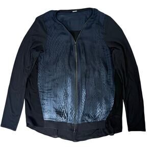 Elie Tahari Silk Front Zip Blouse Women’s Medium Blue Modal Sleeves